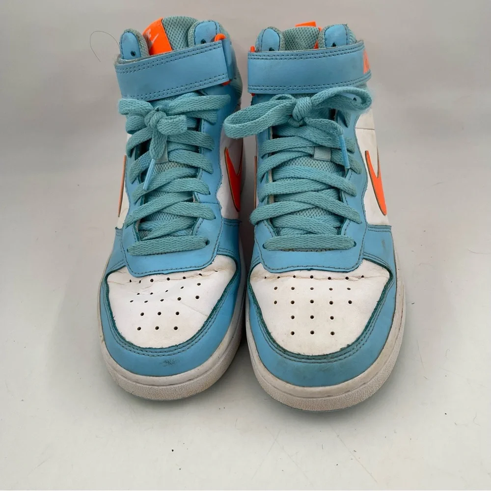 Nike Big Kids Court Borough Mid 2 - SZ 7 Y - Lt Blue White Orange Shoes